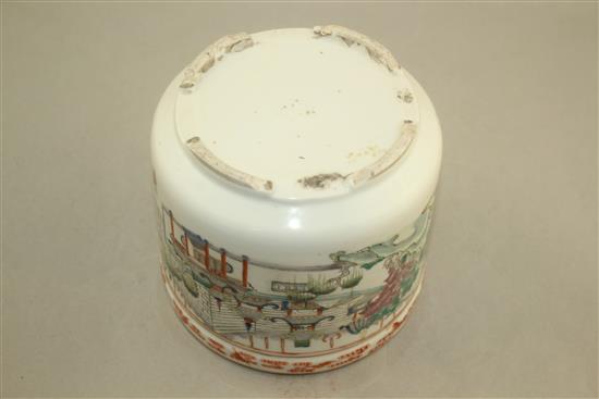 A Chinese famille rose cylindrical brush pot, c.1900, 16cm diam.